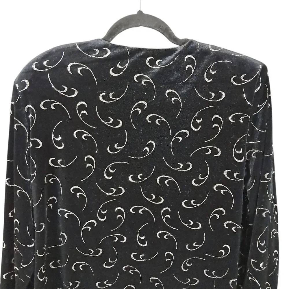 Vintage J.B.S. LTD Black Velvet‎ Silver Sparkle Swing Jacket Size Large Buttoned